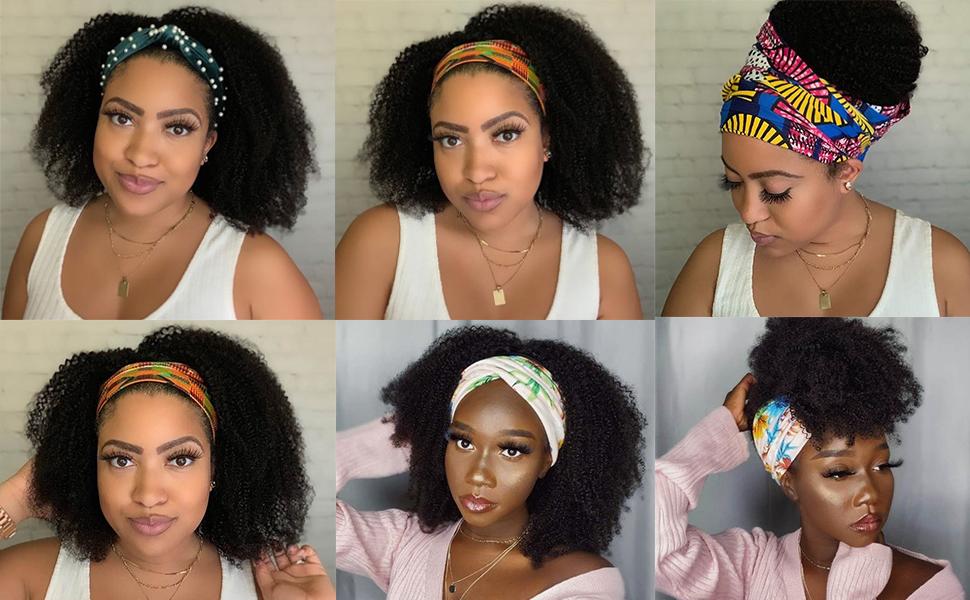 Bling Hair Afro Kinky Curly Headband Wig Human Hair 180% Density Afro Wigs For Black Women Human Hair Glueless Human Hair Full Machin Made Wigs Natural Color