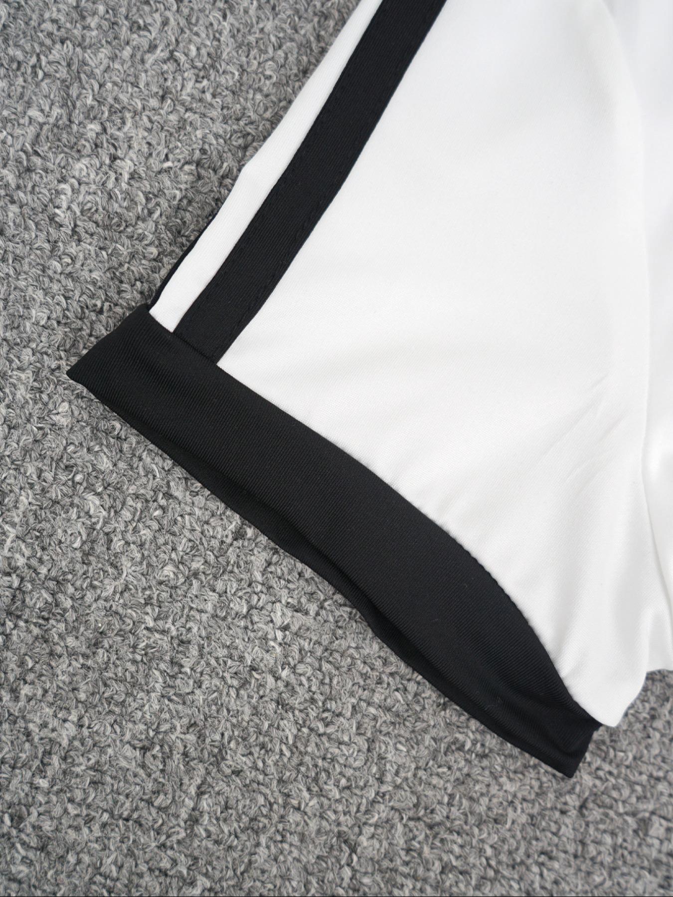 Hot-girl Style Contrast Binding Short Top and Letter Tape Wide Leg Pants, Women's Black & White Two-piece Set