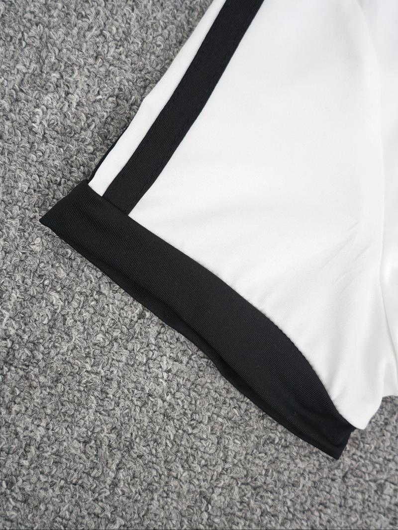 Hot-girl Style Contrast Binding Short Top and Letter Tape Wide Leg Pants, Women's Black & White Two-piece Set