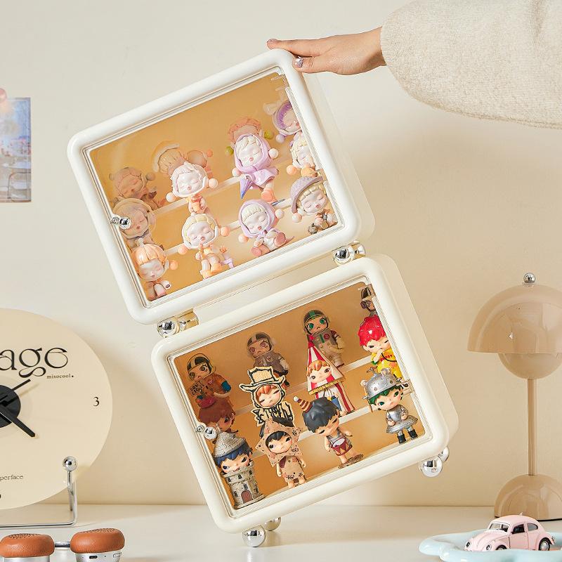 1Pc Cream Style Castle Blind Box Display Stand, Pop Mart Doll & Figure Display Case, High Appearance Dustproof Storage Cabinet, Desktop Doll Display Rack, Transparent Large Capacity Trendy Toy Organizer