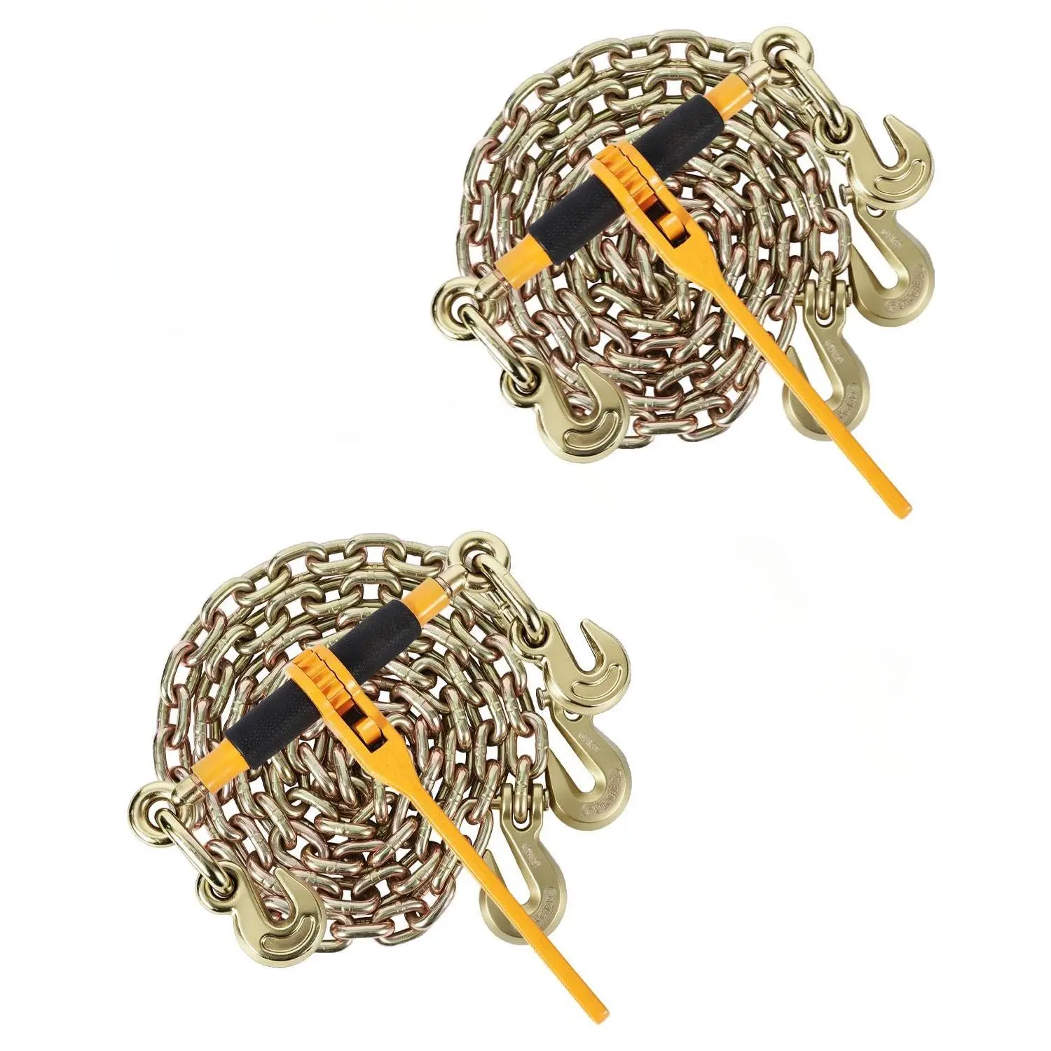 2 Sets 10ft 3/8" Chain and Binder Kit, 3/8"-1/2" Ratchet Binders, G80 Steel Chains 9200lbs WLL, Industrial Tie Down Equipment for Hauling Towing Ratchet Load Binders