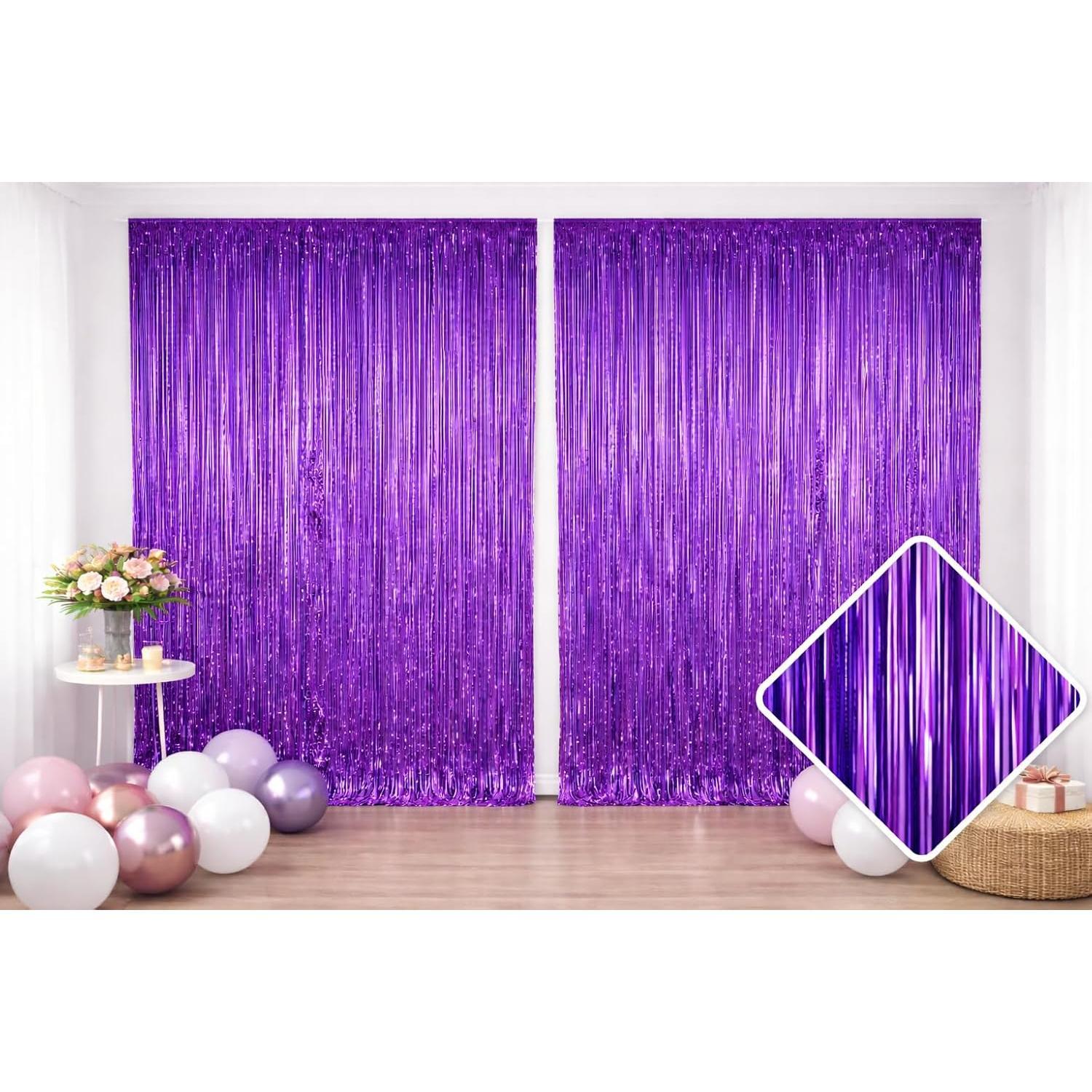 2 Pack  Metallic Tinsel Fringe Curtain Backdrop Streamers 3.2ft x 6.4ft. Party Decoration for Birthday, Wedding,   Eve, Graduation,  Shower & Other Event Decoration