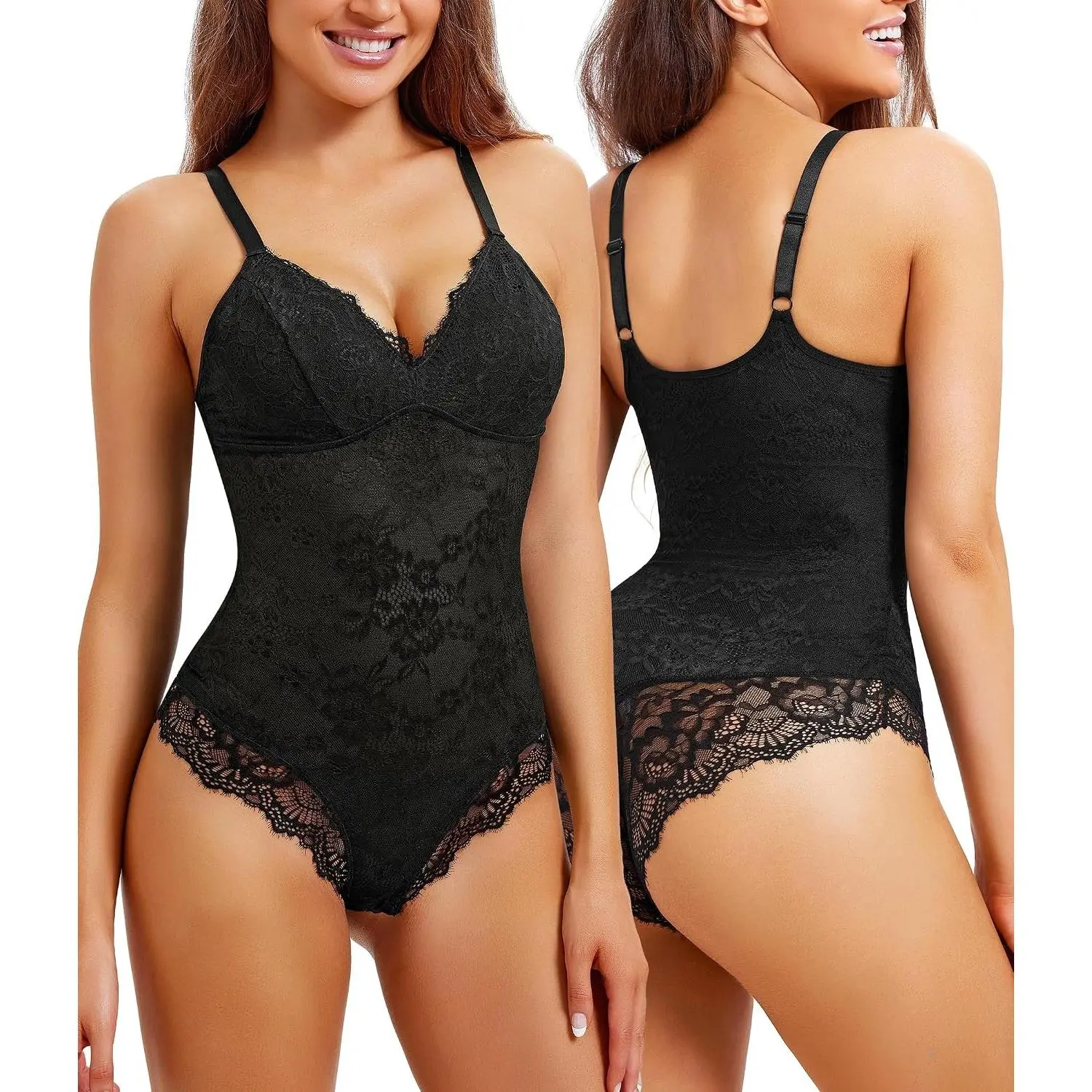 Lace Shapewear Bodysuit for Women Tummy Control Body Shaper V Neck Fajas Tank Tops Slimming Camisole CorsetGift