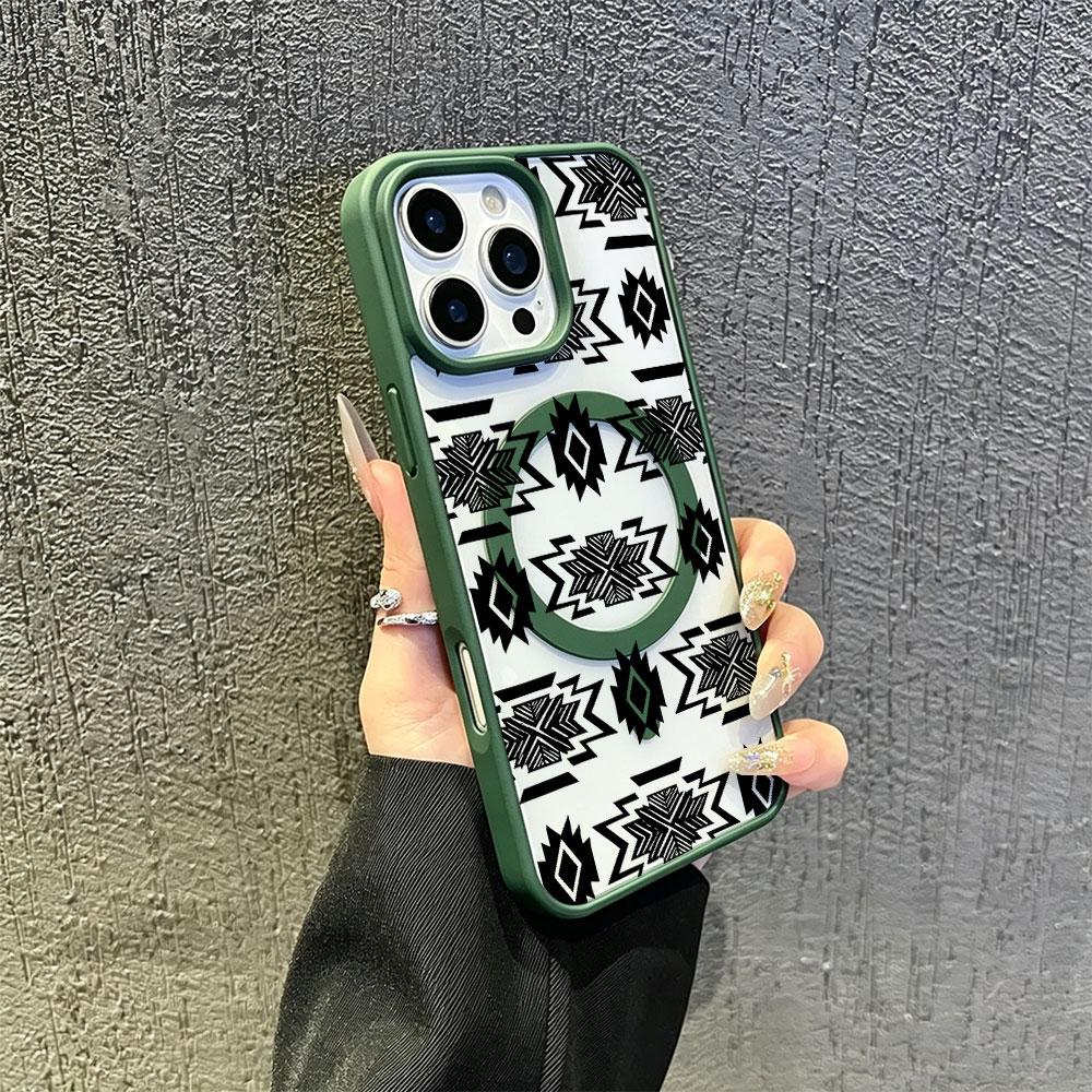 Southwestern Aztec Phone Case for iPhone 17 16 15 14 13 12 11 Pro Max, Black and White Tribal Pattern Protective Cover, Western Style Gift for Men Women