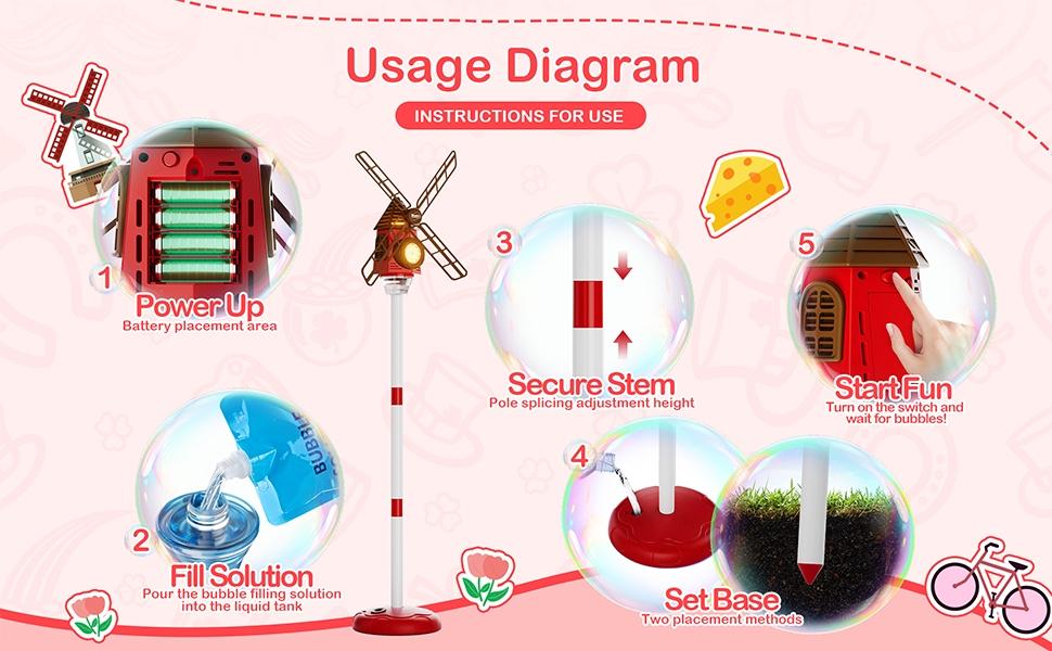 Automatic Windmill Bubble Machine, Music LED Romantic Color Lights, Adjustable Height, Includes 50ML Concentrated Bubble Liquid