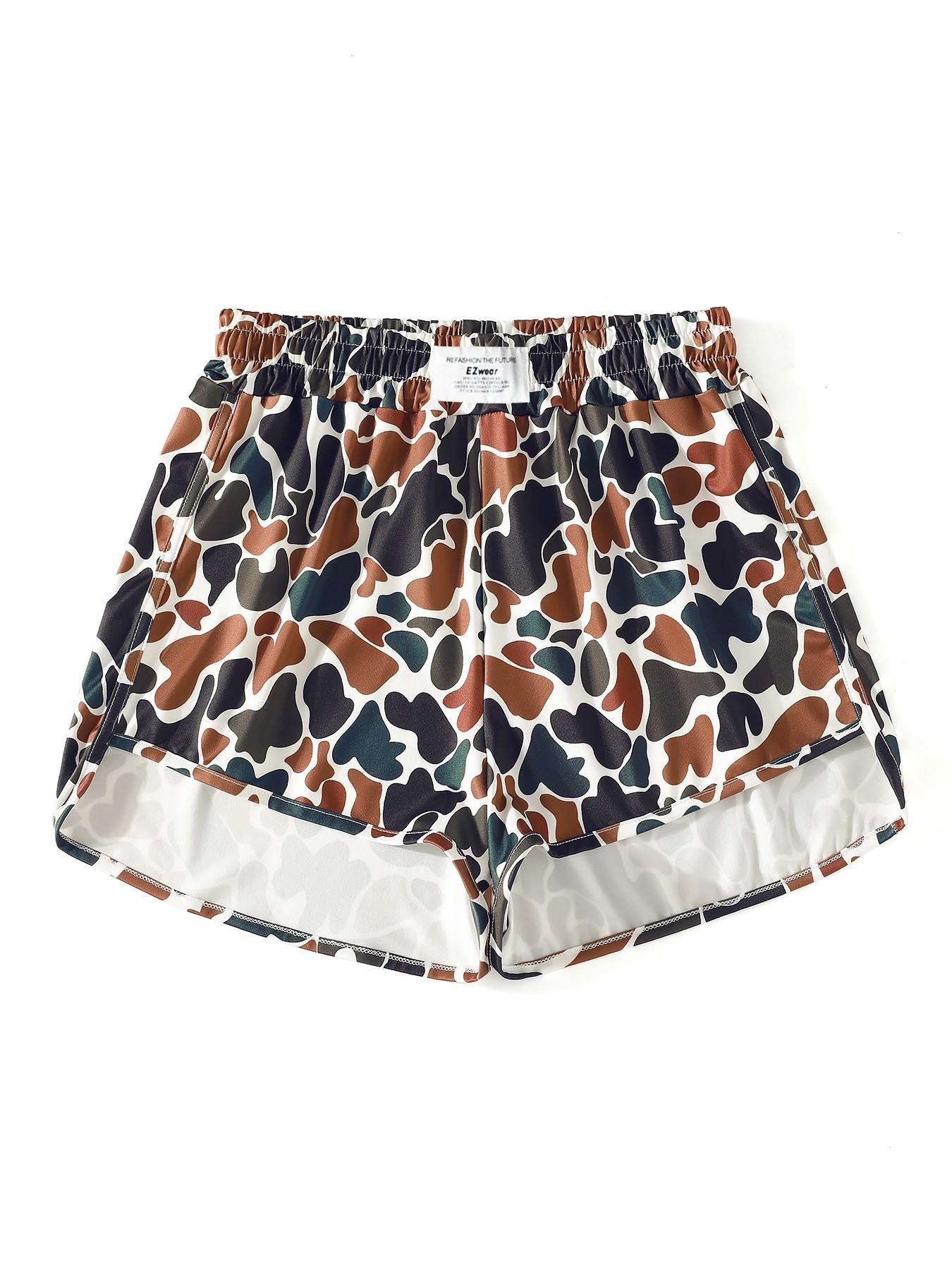 3-Pack Women's Loose-Fit Shorts, Leopard and Checkered Print, Elastic Waist, Casual Sporty Style, Fashionable Ladies' Clothing, Comfortable and Stylish