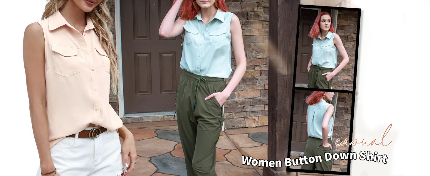 Goranbon Women's Solid Lapel Sleeveless Tank Tops Summer Button Down Shirts Office Ladies Shirts Goranbon Women's Solid Lapel Sleeveless Tank Tops Summer Button Down Shirts Office Ladies Shirts