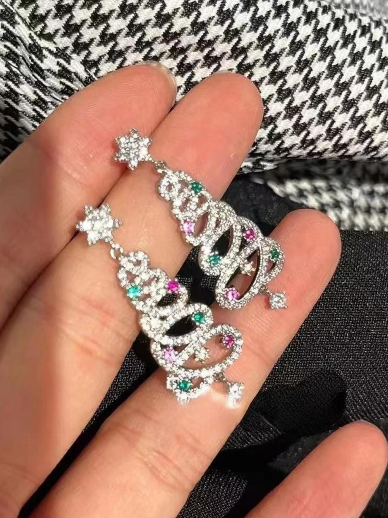 Women's Colorful Zirconia Christmas Tree Dangle Earrings, Festive Jewelry Accessories for Women Celebrating Holiday Season