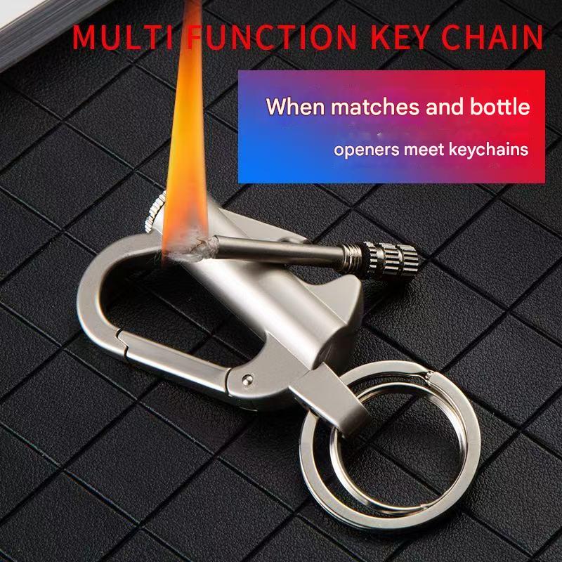 (Fuel Not included) 3-in-1 Multifunctional Keychain ,Bottle Opener,Waterproof Lighter, Refillable Lighter for Hiking Camping multiple key