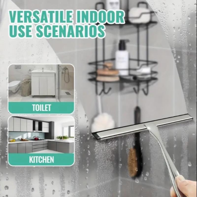 Stainless Steel Multi-Purpose Shower Squeegee, Replaceable Rubber Blade, Handheld Glass Cleaner, Durable Home Cleaning Tool, Squeegee Drying