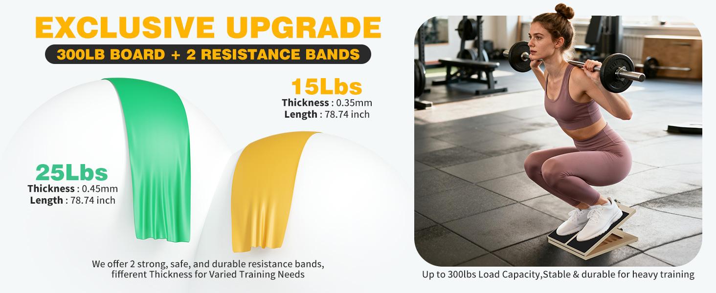 Professional Slant Board for Calf Stretching, Adjustable Portable Wooden Board with 2 Resistance Bands & Training Poster,300 lbs Weight Capacity Calf Stretch Wedge for Legs & Flexibility Training