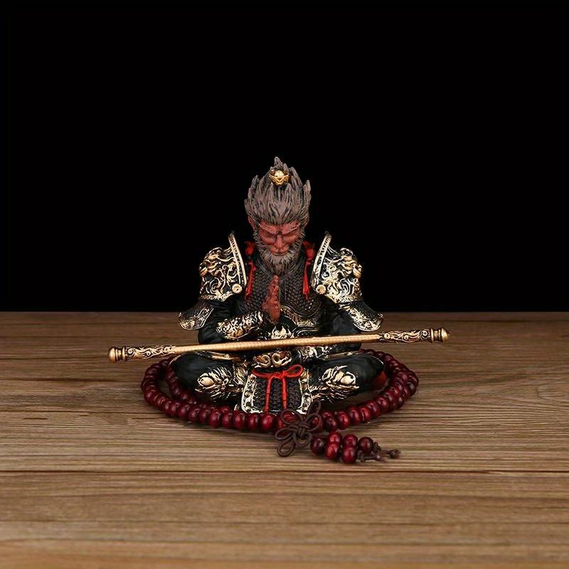 Hand-Painted Monkey King Statue Figurine with Golden Staff, Unique Car Dashboard Decor, High-Quality Mythical Chinese Art Collectible