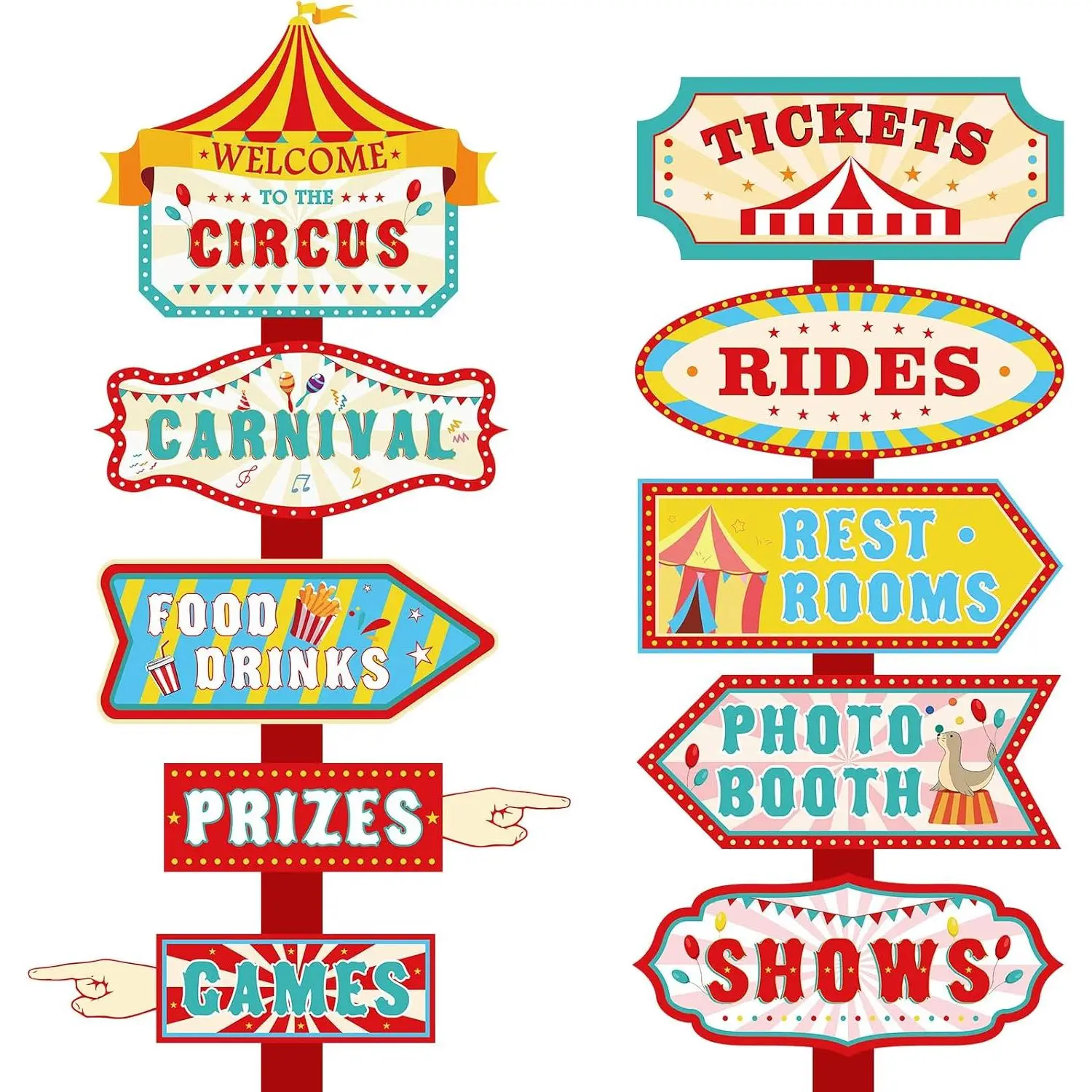 20 count Carnival Party Decorations Circus Party Signs Welcome to The Circus Directional Signs for  Carnival Theme Birthday Decorations Supplies