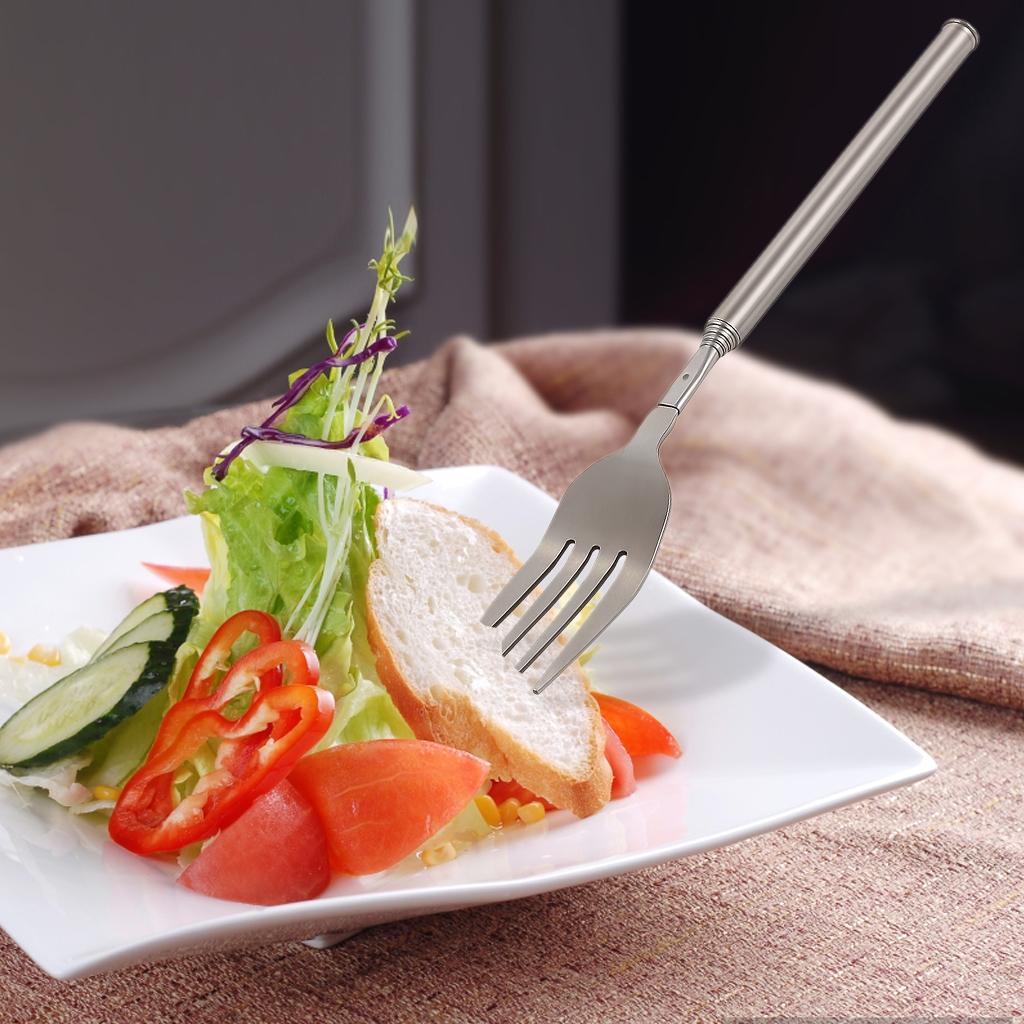 Expandable Long Handle Fork Stainless Steel 22.1-64.52cm, BBQ Fork for Grilling Bread Desserts, Durable & Versatile Utensil, Barbecue Utensils