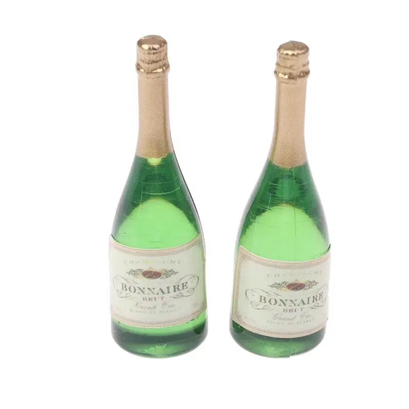 2 Pc Dollhouse Champagne Drink Bottles 1/12 Scale Mini Dollhouse Decor