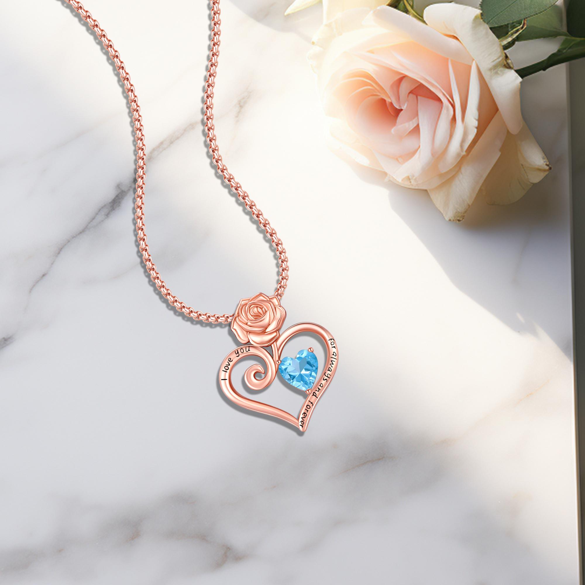 DRINSPER Rose Heart Necklace Rose Pendant Necklace I Love You Forever and Ever for Women Anniversary Birthday Mothers Day Gifts Jewelry for Wife Girlfriend Sister