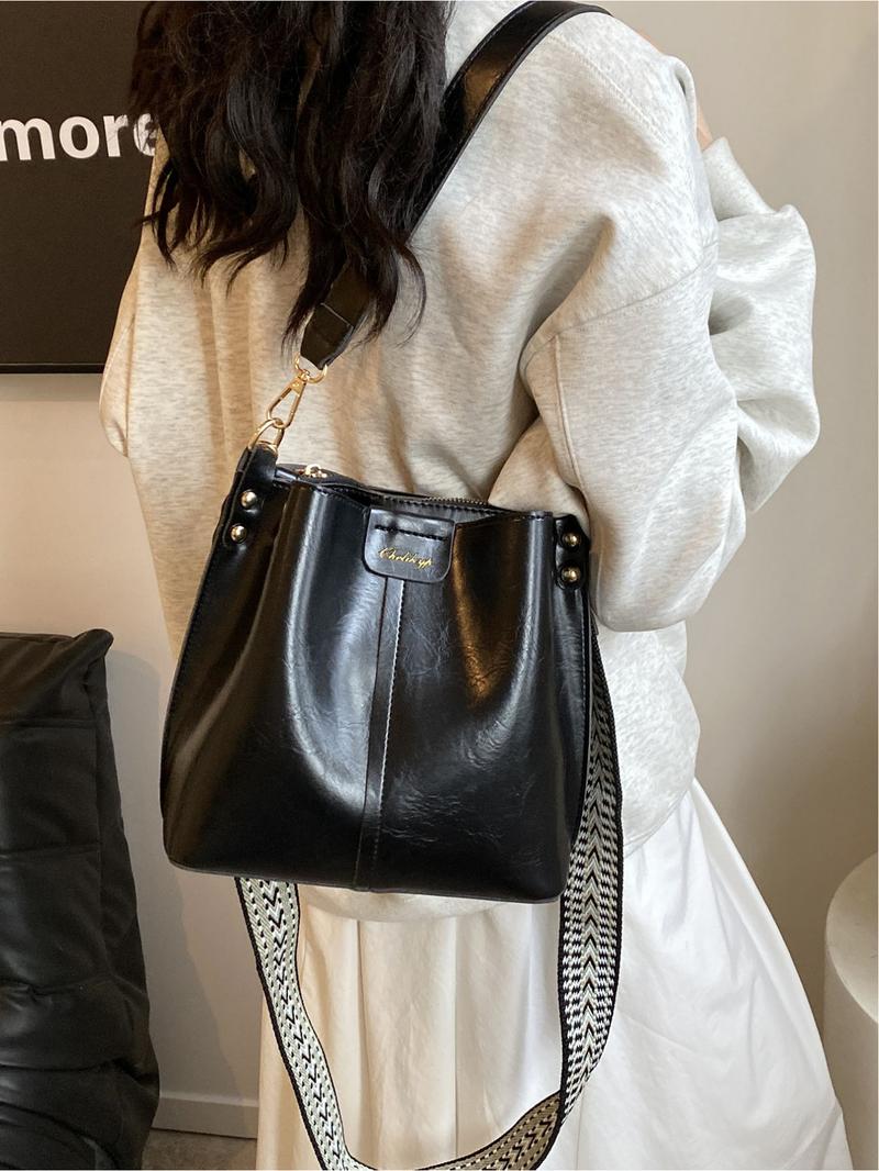 Vintage Large Capacity Bucket Bag, Fashion Casual Shoulder Crossbody Bag for Outdoor Travel Commuting, Stylish Unisex Handbag, Fashionable Crossbody Bag