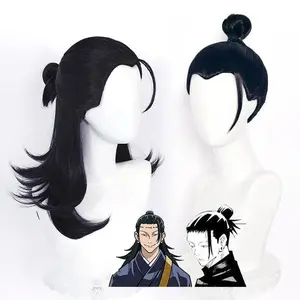 Anime Suguru Geto Cosplay Wig Long Black Wig Heat Resistant Synthetic Hair Party Wigs
