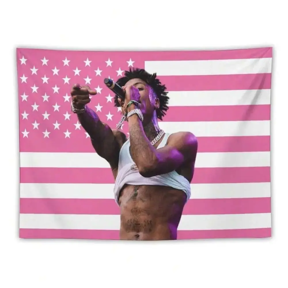 Decorative Hanging Wall Tapestry - Rapper Celebrity YoungBoy Music Art Signature Print, Blush Pink Tapestry Wall Mural Decoration, Girly Room Accessories, College Dorm Gift for Friends