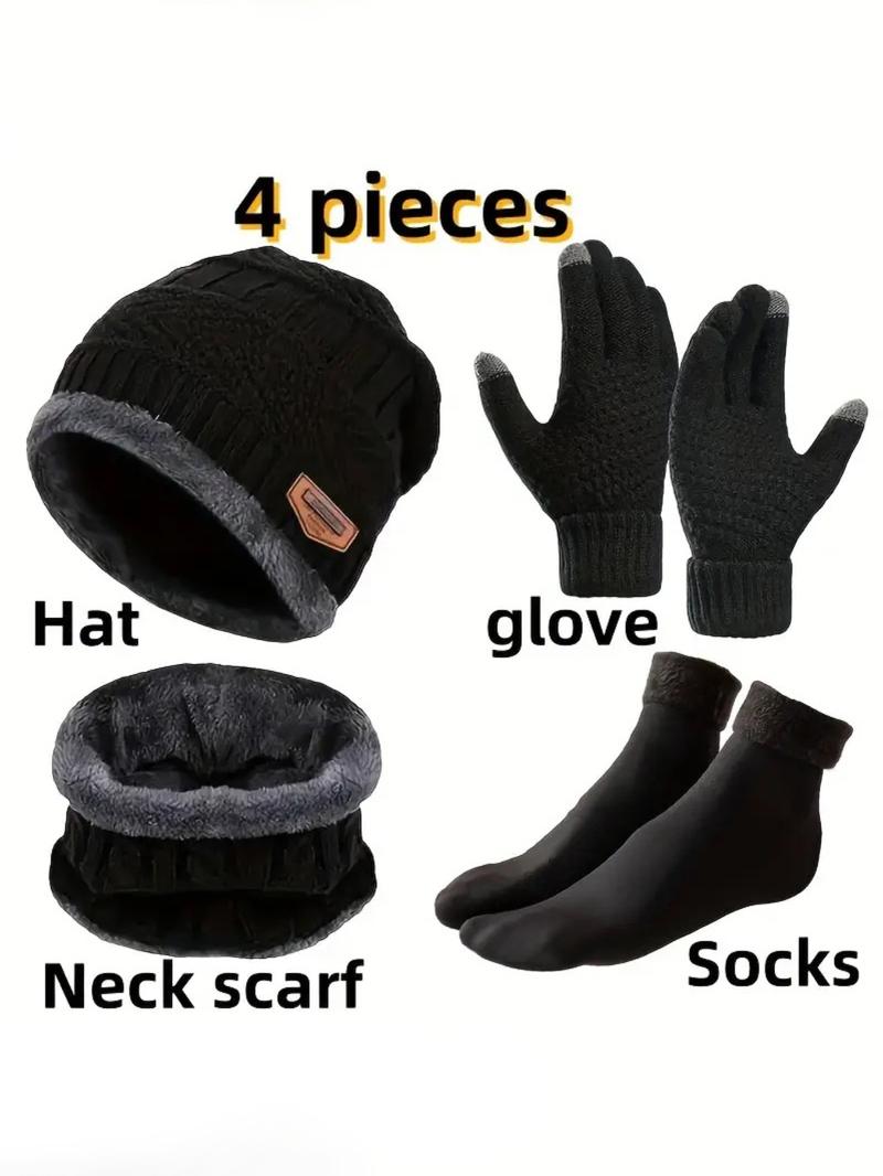 Winter Warmth Set: Knitted Hat Scarf Gloves Socks, Polyester Fabric, Hand Wash or Dry Clean, Outdoor Sports Fall Winter Wear