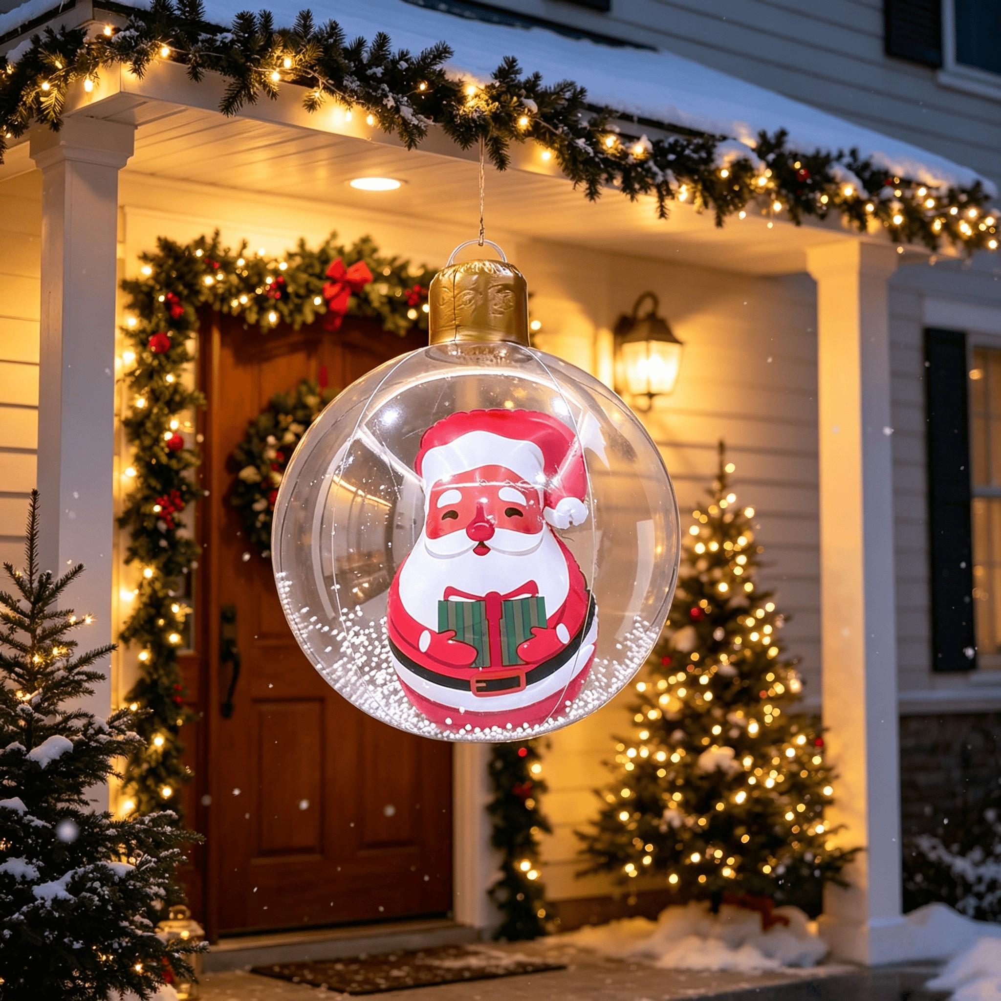 2pcs Christmas Inflatable Balls, Outdoor Giant PVC Decorations, Holiday Decoration for Tree, Garden, Front Door, 23x20 Inches