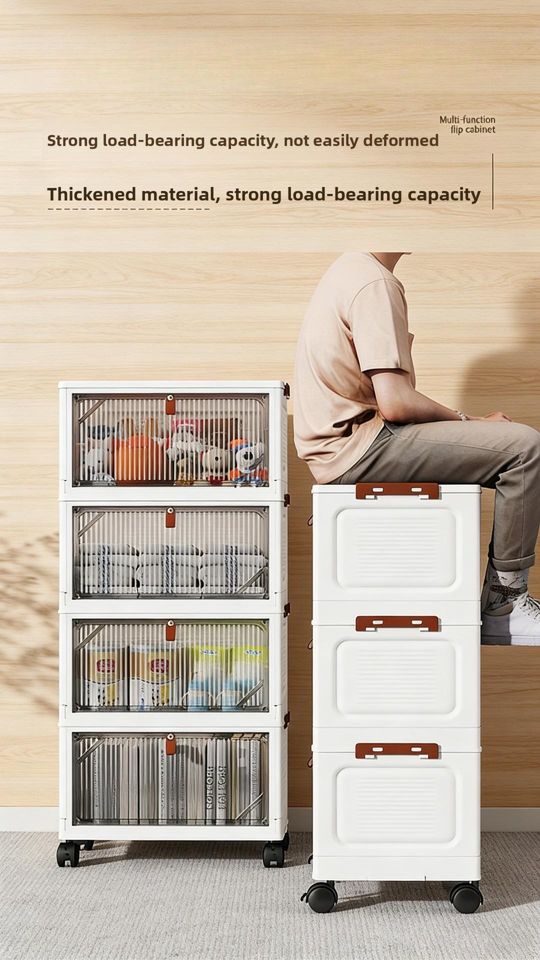 The latest multi-layer stackable transparent door storage cabinet, foldable plastic storage drawers with rollers, space-saving wardrobe storage supplies, suitable for kitchens, bedrooms, bathrooms