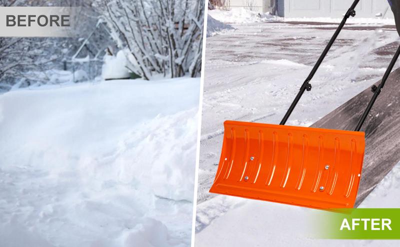 Walensee 30 Inch Metal Snow Shovel with Wheels for Driveway, Large Blade for Efficient Snow Removal, U-Shaped Handle,Heavy Duty Wheeled Metal Snow Pusher Shovels, Back Saver Snow Plow for Doorway