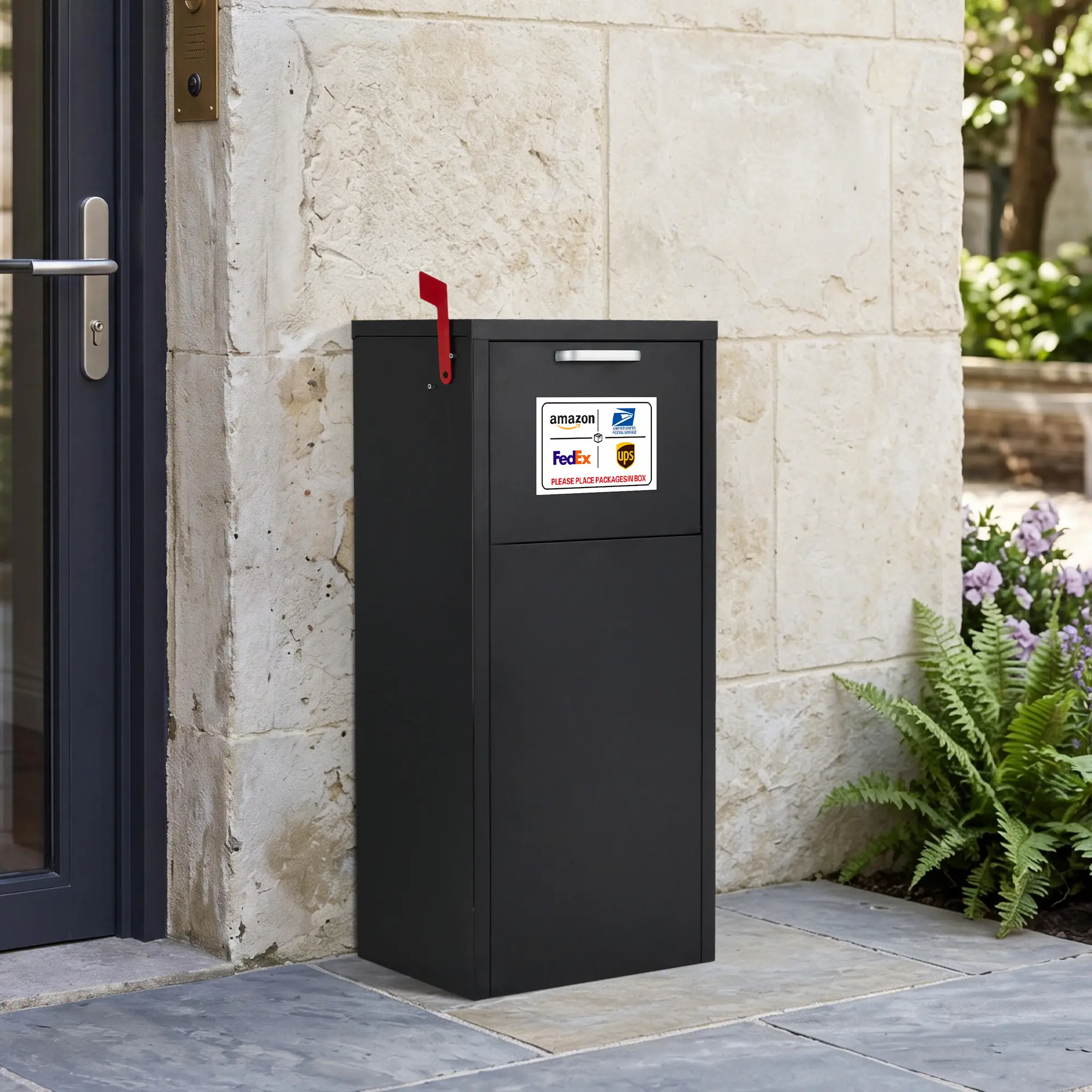 Lockable Package Delivery Box, Heavy Duty Galvanized Steel Parcel Drop Box, Anti-Theft Porch Locker for Amazon Packages, Waterproof Large Capacity, Wall Mount for Home Office Apartment