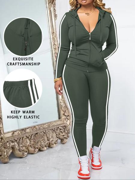 Women's Fall Zipper Hoodie and Skinny Pants Outfit Set, Casual Long Sleeve Pullover with Pocket Design, Two-Piece for Daily Wear