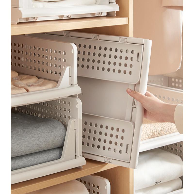 2pcs Multifunctional Foldable Storage Boxes, Space Saving Closet Organizers for Bathroom Kitchen Organization, Drawer Style Plastic Shelves, Folding Storage Bin, Collapsible Stackable Storage