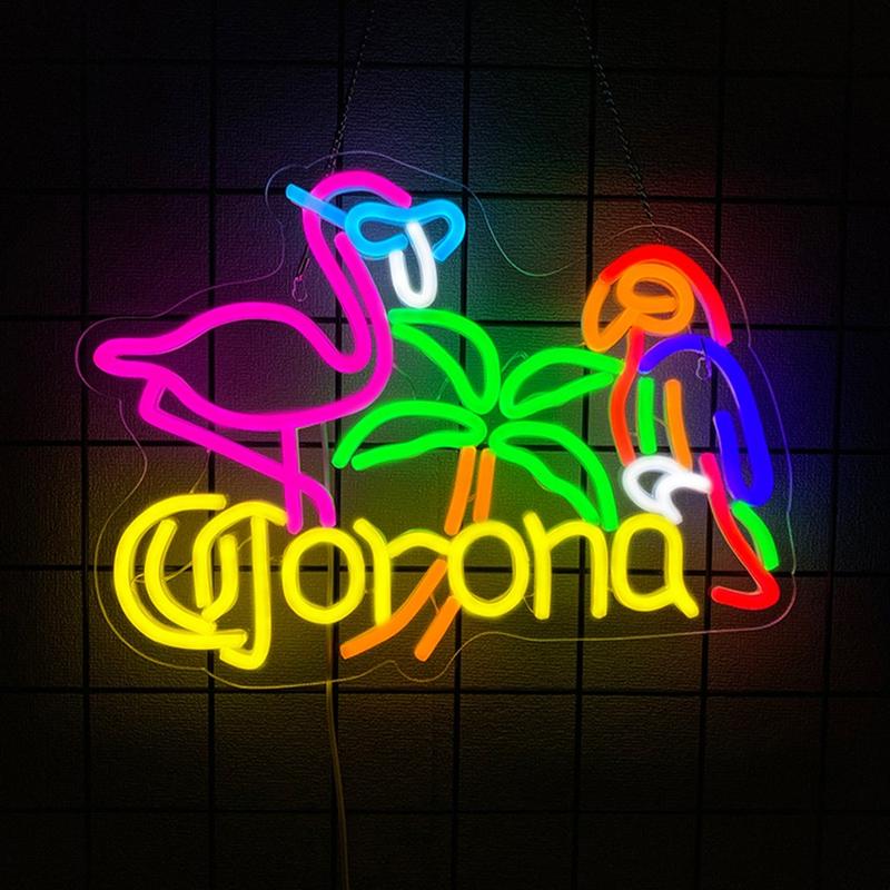 Flamingo and Parrot Coronet Neon Sign for Wall Decor Beer Bar LED Man Cave Neon Light USB Powered Neon Art Signs Decor Gifts