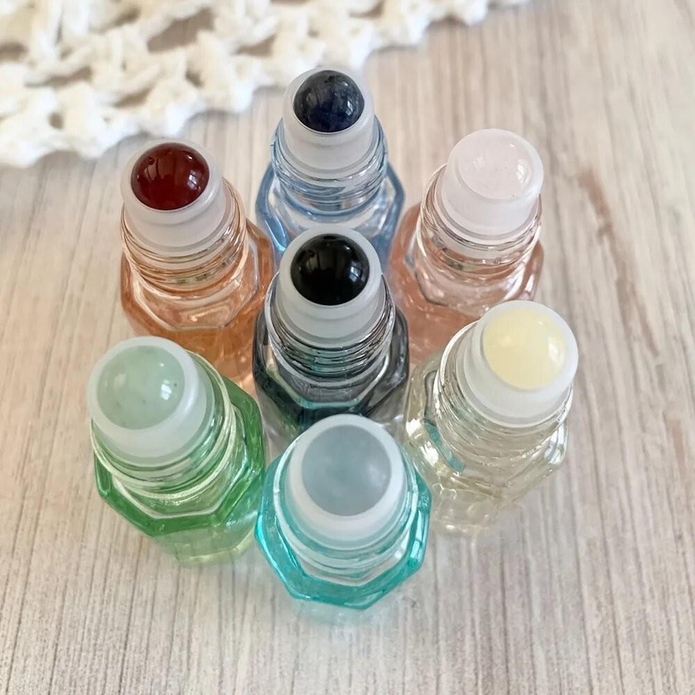 7-Piece Gemstone-Shaped Rollerball Bottles, Glass Essential Oil Containers, Aromatherapy, Travel-Friendly, Perfect Gift, DIY Perfume