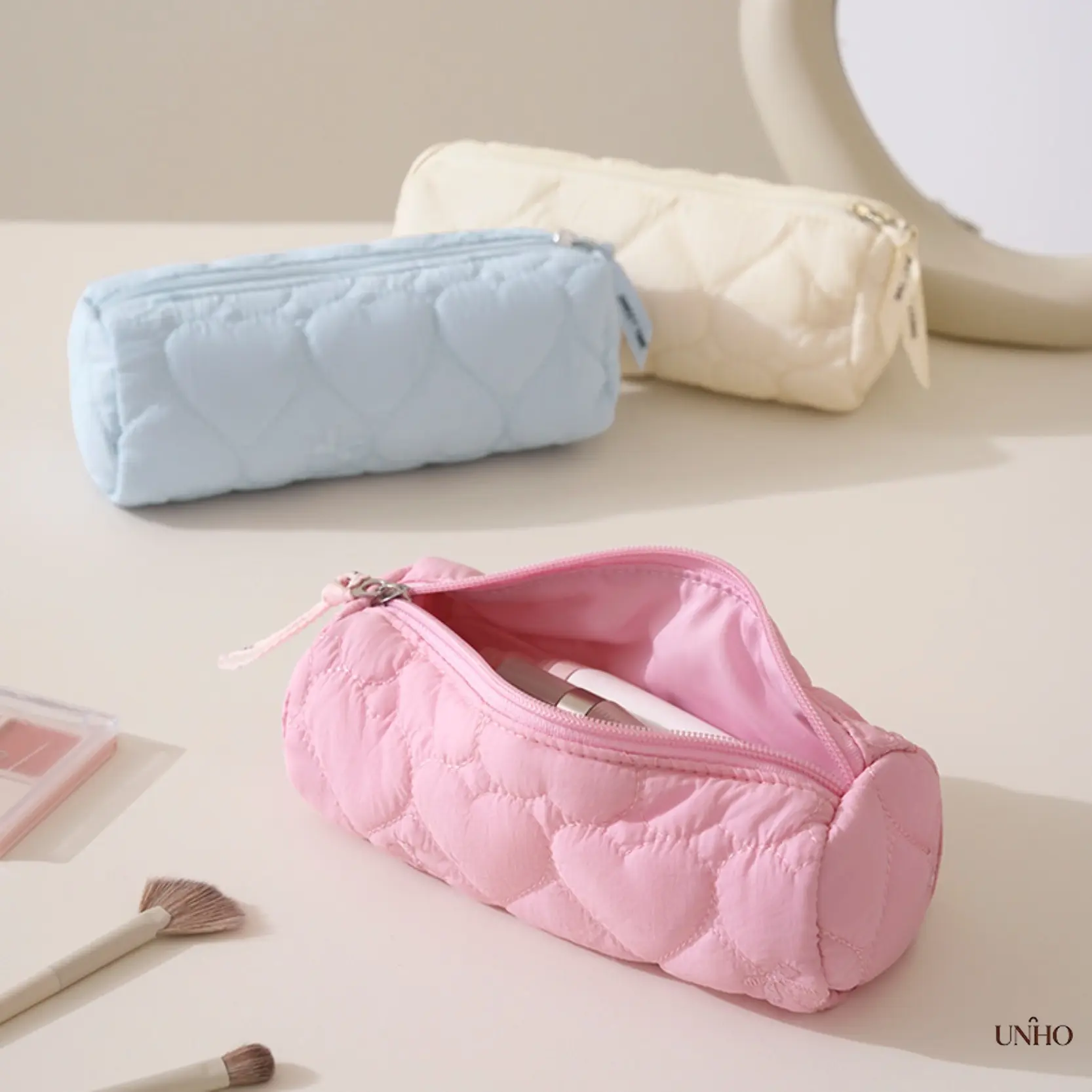 New Heart Print Multifunctional Storage Bag, Portable Student Pencil Case And Makeup Brush Pouch, Lovely Stationery Organizer For School Study, Daily Travel And Small Item Storage