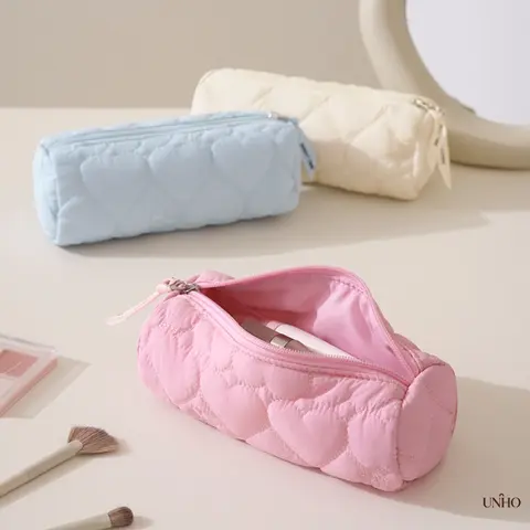 New Heart Print Multifunctional Storage Bag, Portable Student Pencil Case And Makeup Brush Pouch, Lovely Stationery Organizer For School Study, Daily Travel And Small Item Storage