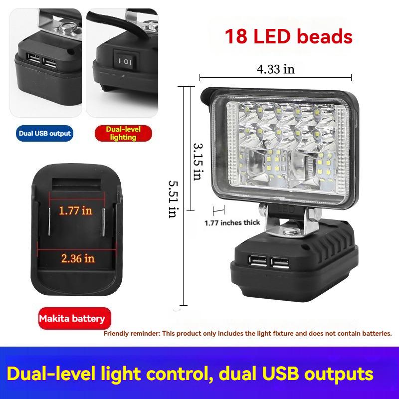 High Brightness LED Work Light Compatible with Makita & Dayi Lithium Batteries, Super Bright Outdoor Floodlight, Portable Emergency Job Site Lamp for Construction Repair Camping, Waterproof Cordless LED Flashlight Tool Light
