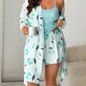Women's Plus Size Sleepwear Set, Floral Print Tank Top Shorts + Printed Belted Robe, Soft Home Wear, Casual Spring & Fall, Pajama Set