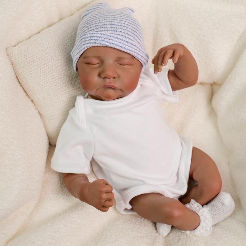 Reborn Baby Dolls 19 inch Eyes Closed  African American Black Soft Body Realistic Vinyl Toddler Real Life Baby Dolls Cloth Body Doll Toy Gift for Kids Age 3+