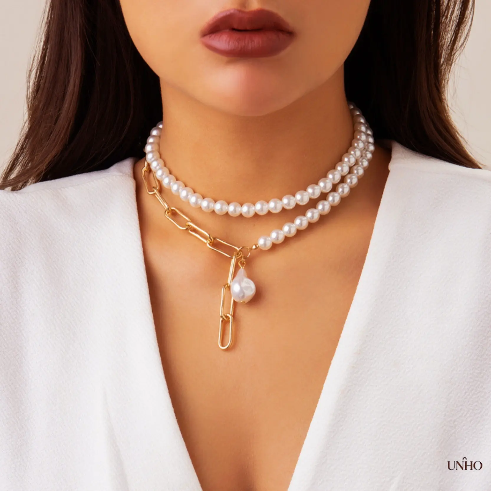 Women's Minimalist Special-Shaped Beaded Chain Collarbone Necklace, DIY Bag Accessory for Daily Wear, Elegant Delicate Jewelry for Holiday Gifting