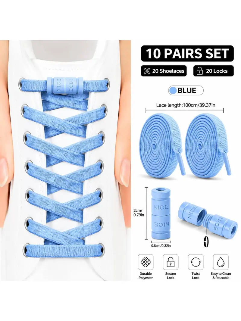 10 Pairs Adjustable Laces with Locks, Elastic Stretch Shoelaces for Kids and Adults, Quick Install Sports Shoes Laces, Shoe Strings for Sneakers