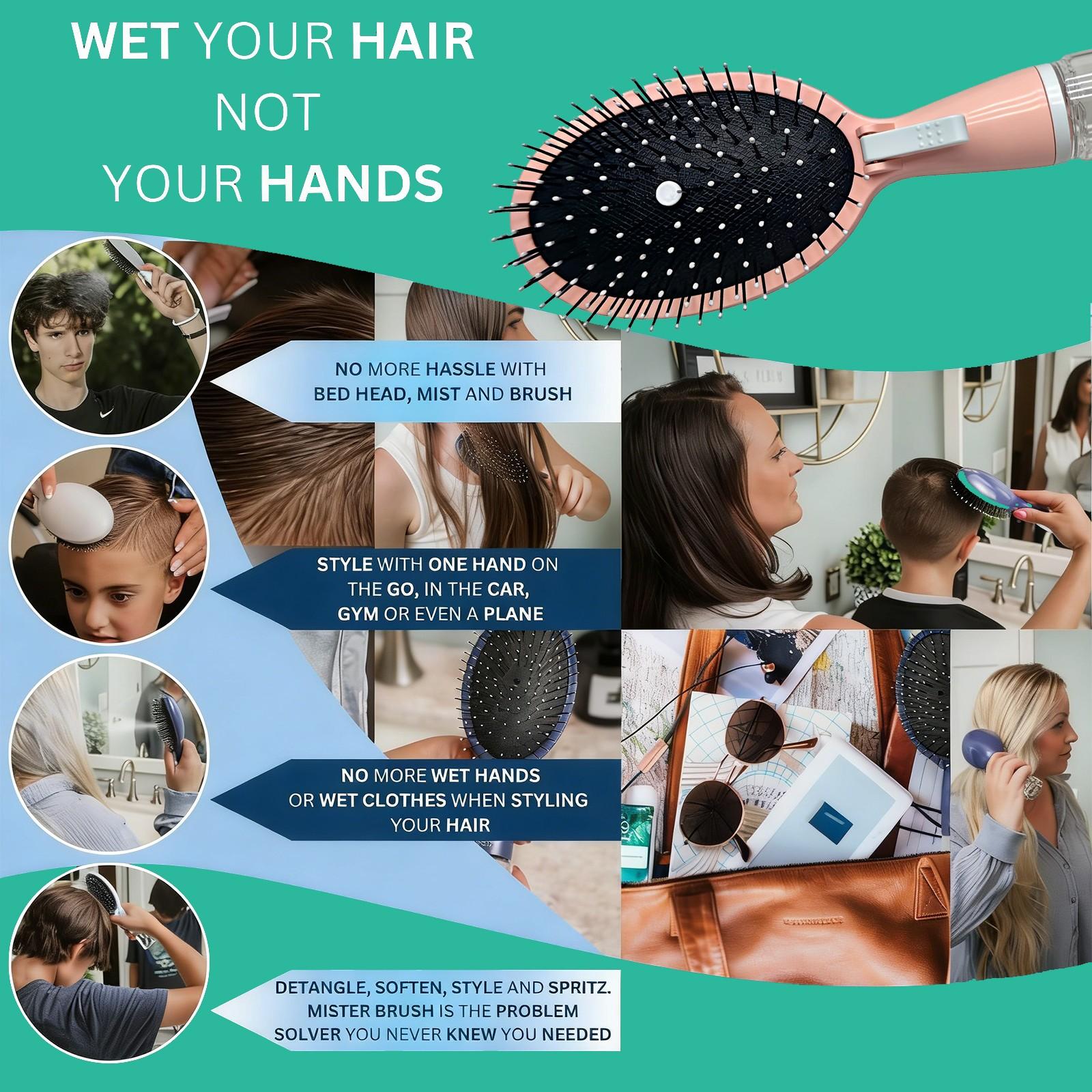 Two-In-One Spray Cushion Comb with Mist Function, Anti-Static Detangling Brush, Dry Wet Use Scalp Massager, Professional Hair Styling Tool, Anti Static Hairbrush, Anti Tangle Brush