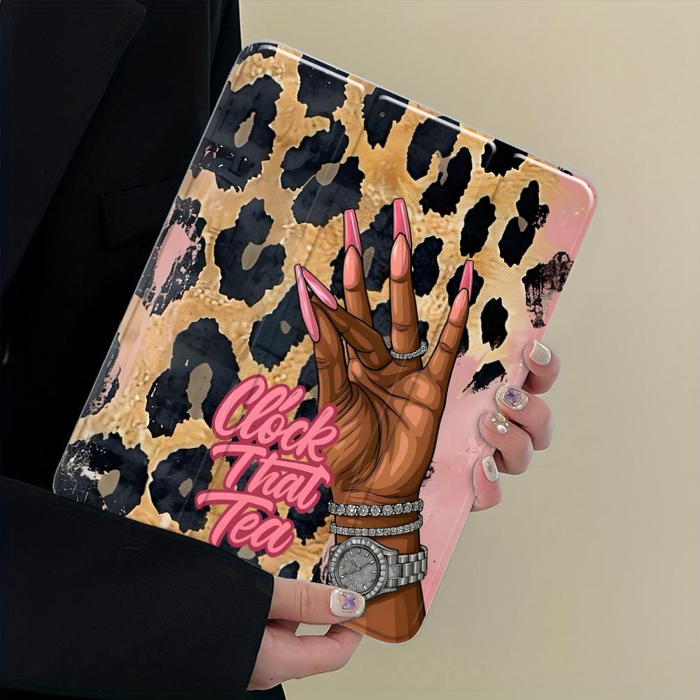 Fashion Leopard Print Design iPad Case,Fashion Transparent Acrylic Stand Cover, Pencil Holder & Charger Slot, Perfect Gift Shock-resistant Full Cover Protective Case Suitable for Offices Schools and Homes, Tablet Casing, Tablet Accessories