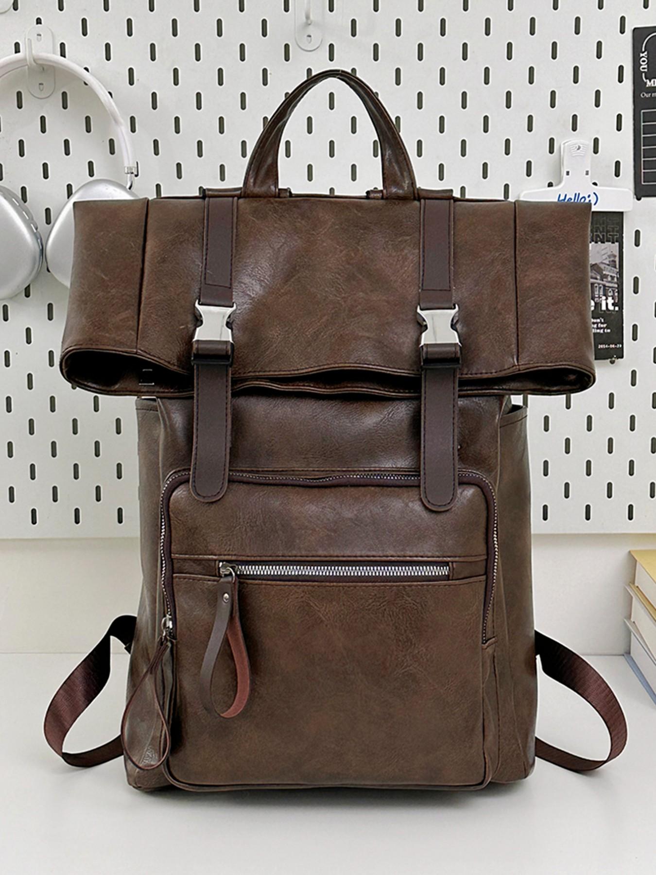 Vintage Patchwork Backpack, Soft Leather Commuter Laptop Bag, Men's Business Travel Backpack, Unisex Casual Bookbag, Durable Material