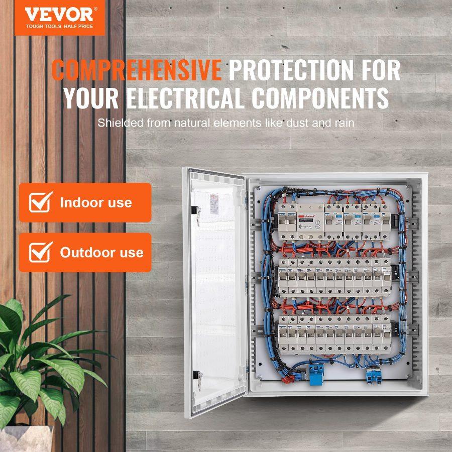 fathersdaygift VEVOR NEMA Steel Case, 24x20x9'' NEMA 4X Fiberglass Electric Enclosure, IP66 Water Dust Resistant, Suitable for Both Outdoor Indoor Use, Includes Mounting Plate (60x50x23 cm)