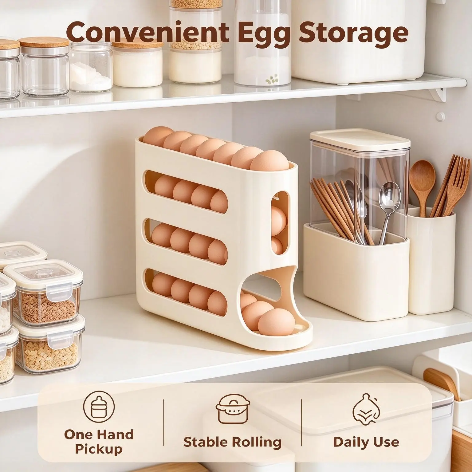 Auto Refill Egg Storage Box, Automatic Rolling Egg Organizer, Multi-Layer Large Capacity, Fit Refrigerator Side Door, Thick Drop-Proof Material, Easy Access & Keep Eggs Fresh