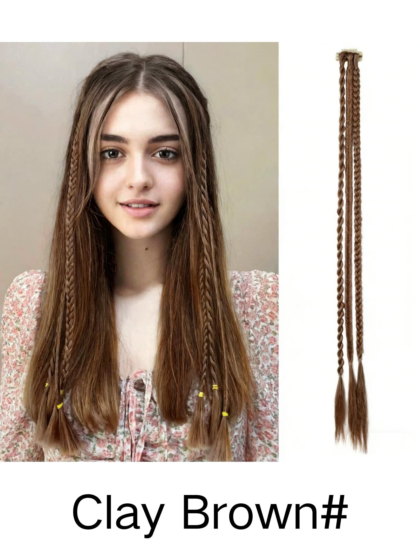 Bb Clip Single Card Three-Strand Braided Synthetic Hair Extension, Punk Style Small Braid, Suitable for Daily, Festival, Party Wear