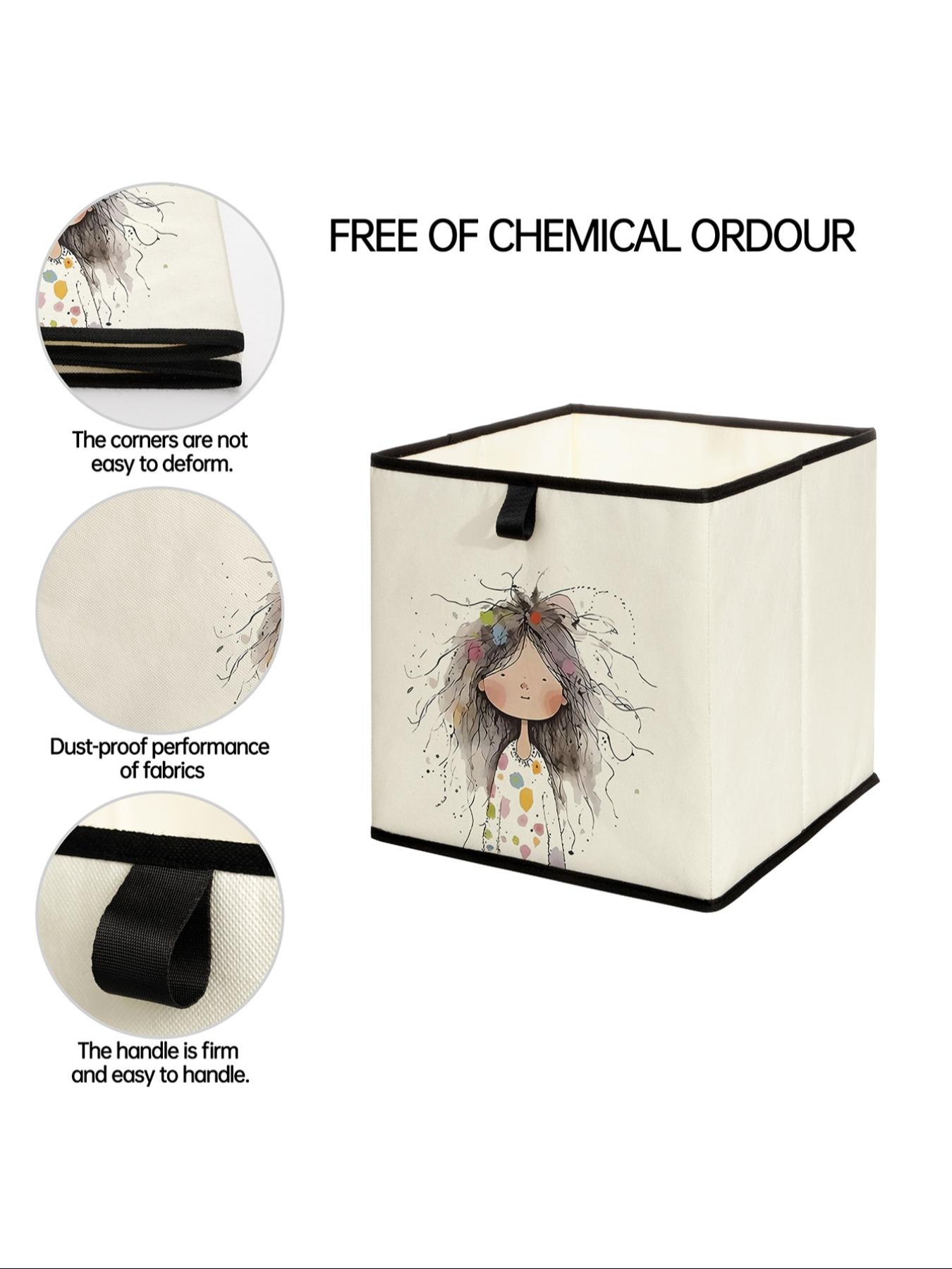 Little Girl Pattern Printed Open Storage Box, Stackable Drawer Organizer, Durable Multi-Functional Design for Home Dorm Room Organization