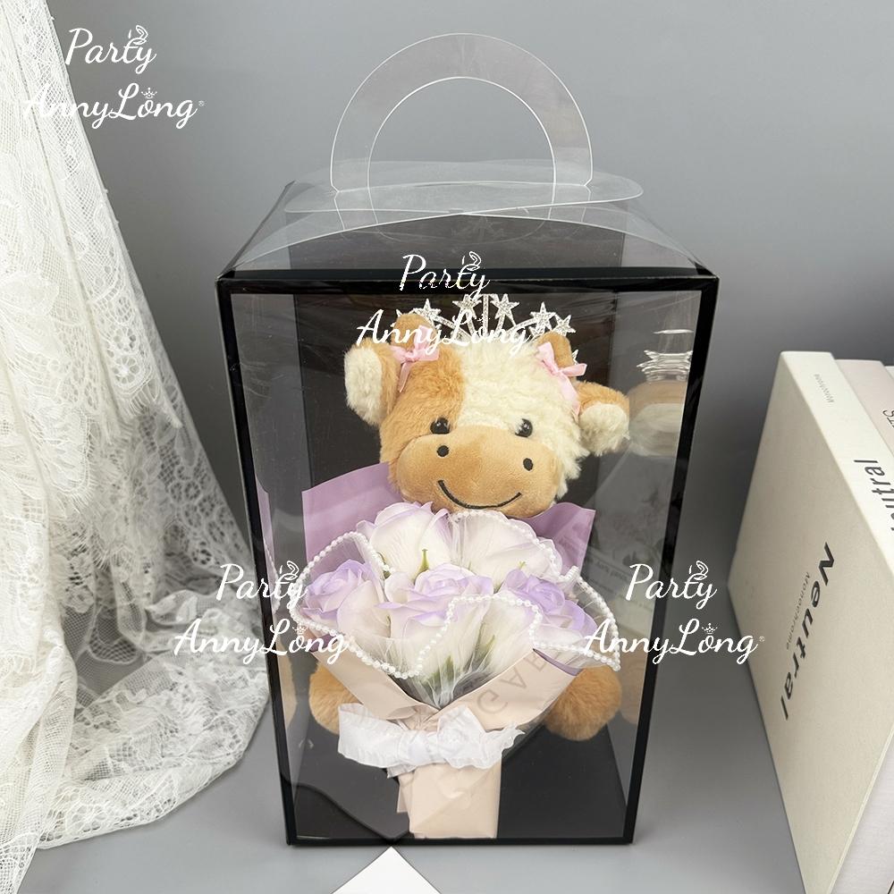 Dairy Cow Plush Toy with Artificial Rose Bouquet, 1 Set Cute Cow Design Plush Toy, Adorable Stuffed Bouquet, Home Decor Ornament, Gift for Your Love, LGBTQ Gift, Christmas & Halloween Gifts, Soft Cuddly Gift, Soft Stuffed Animal