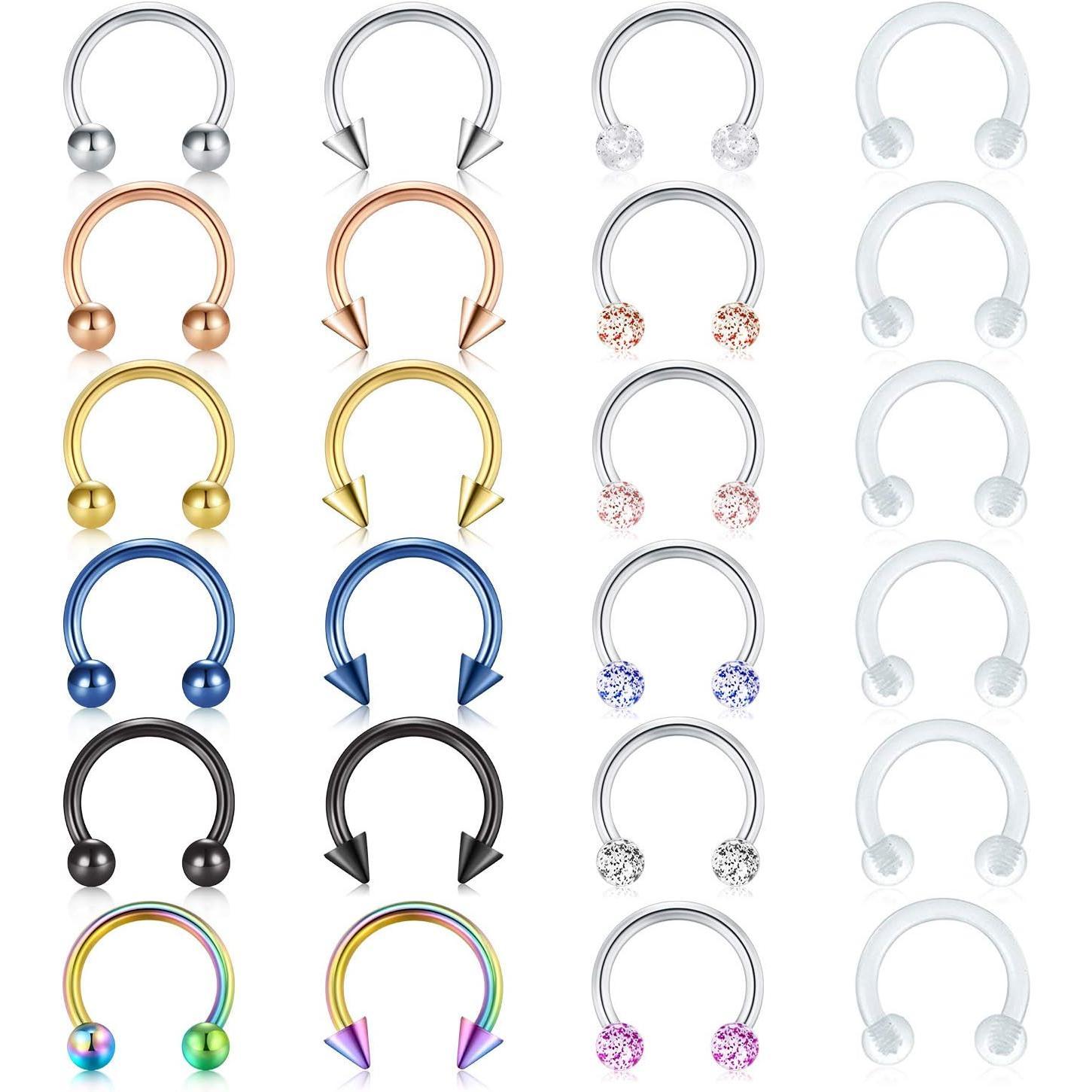 16G Stainless Steel Horseshoe Nose Septum Rings   Cartilage Helix Tragus Earring Hoop Lip Horseshoe  Retainer for Women Men 8mm 10mm