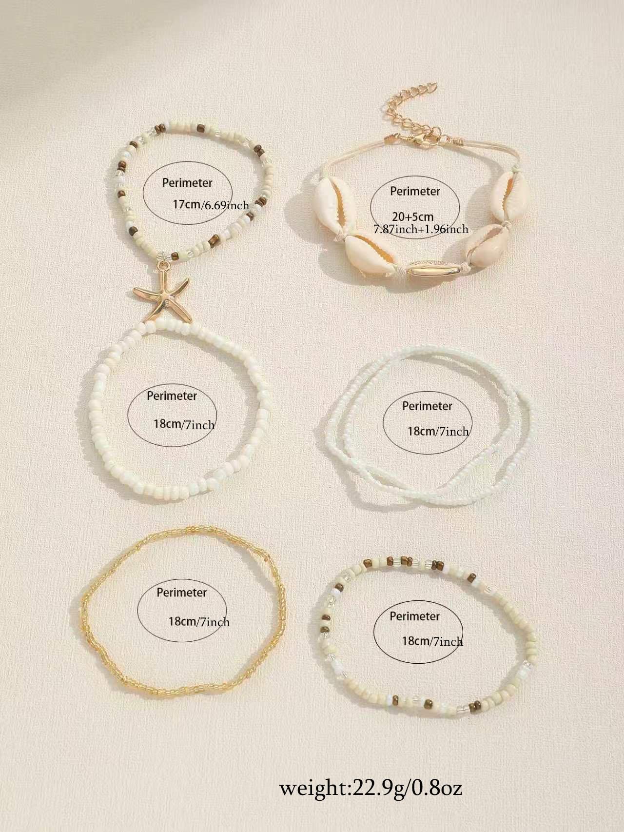 7 Pcs Bohemian Beaded Bracelets for Women, Featuring Shell, Beads, and Starfish Charms, Random Color Combinations, Perfect for Stylish