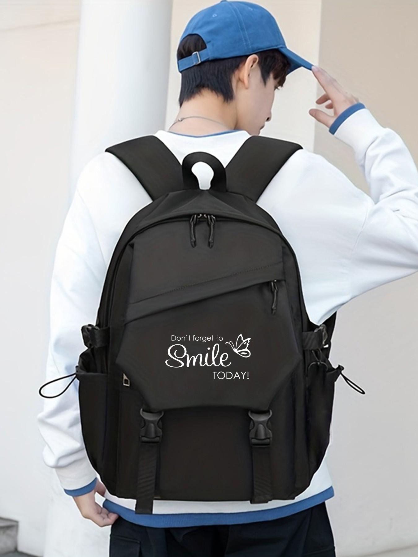 Butterfly Pattern Backpack, Large Capacity Lightweight Casual Shoulder Bag, Side Pocket, Suitable for Commuting, Library, Outdoor Activities